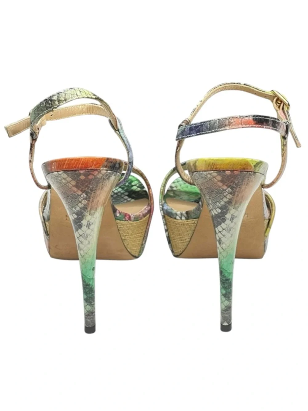 Stuart Weitzman 𒀭Pretty Python Platform Heel Sandal 𒀭Color Patent Leather 𒀭9B